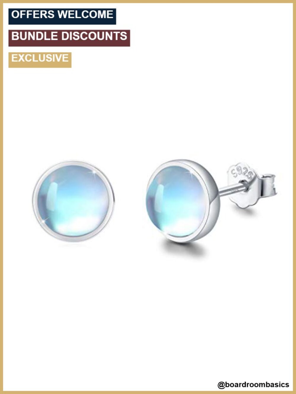 Sterling Silver Moonstone Stud Earrings Hypoallergenic 6mm Round